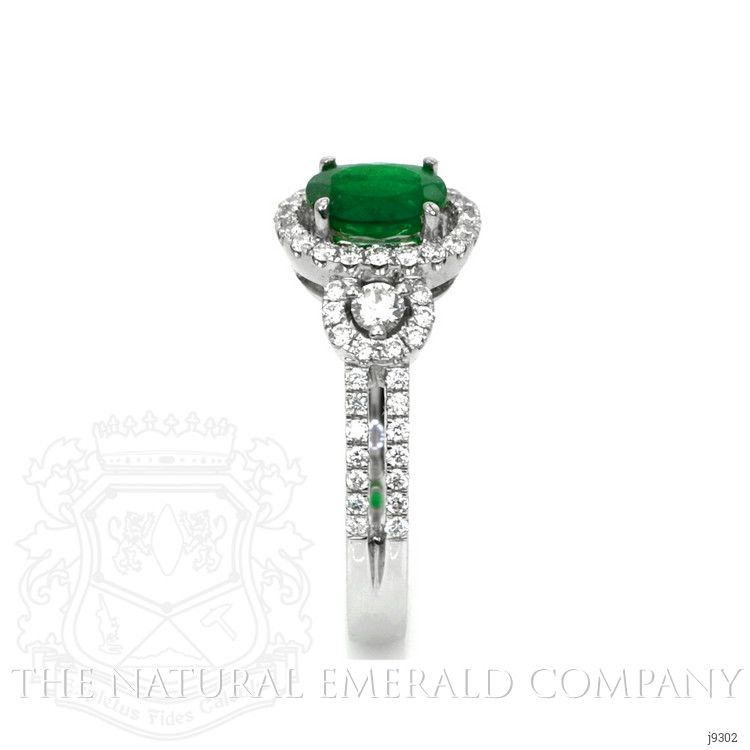 0.72 Ct. Emerald and Natural Diamond Antique Style Ring, 18K White Gold