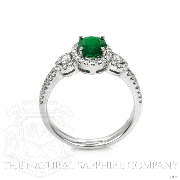 0.72 Ct. Emerald and Natural Diamond Antique Style Ring, 18K White Gold