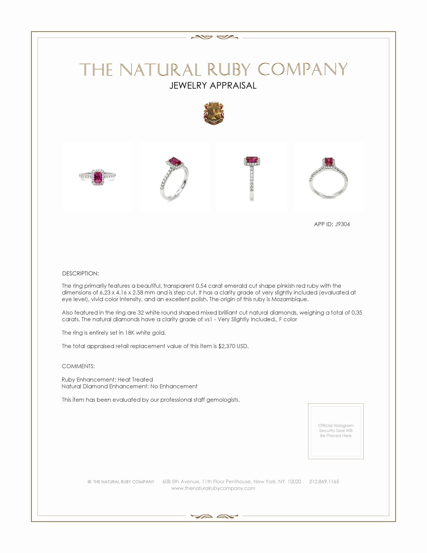 0.54 Ct. Pinkish Red Ruby and Natural Diamond Pave Ring, 18K White Gold