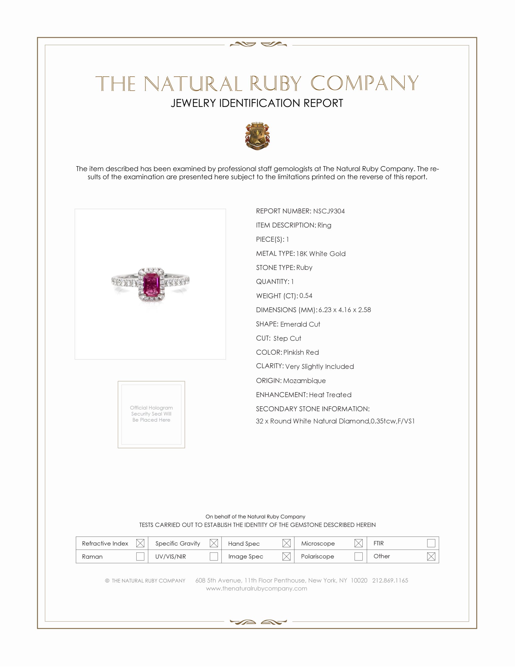 0.54 Ct. Pinkish Red Ruby and Natural Diamond Pave Ring, 18K White Gold