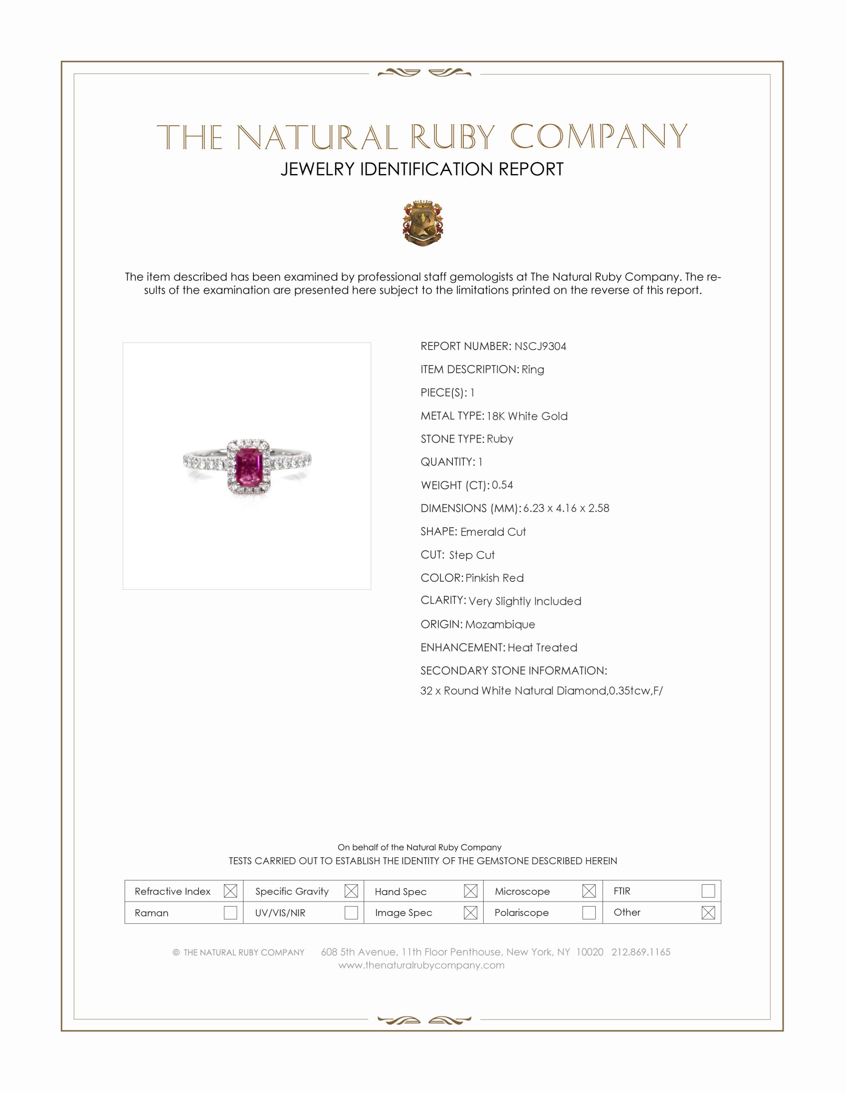 0.54 Ct. Pinkish Red Ruby and Natural Diamond Pave Ring, 18K White Gold