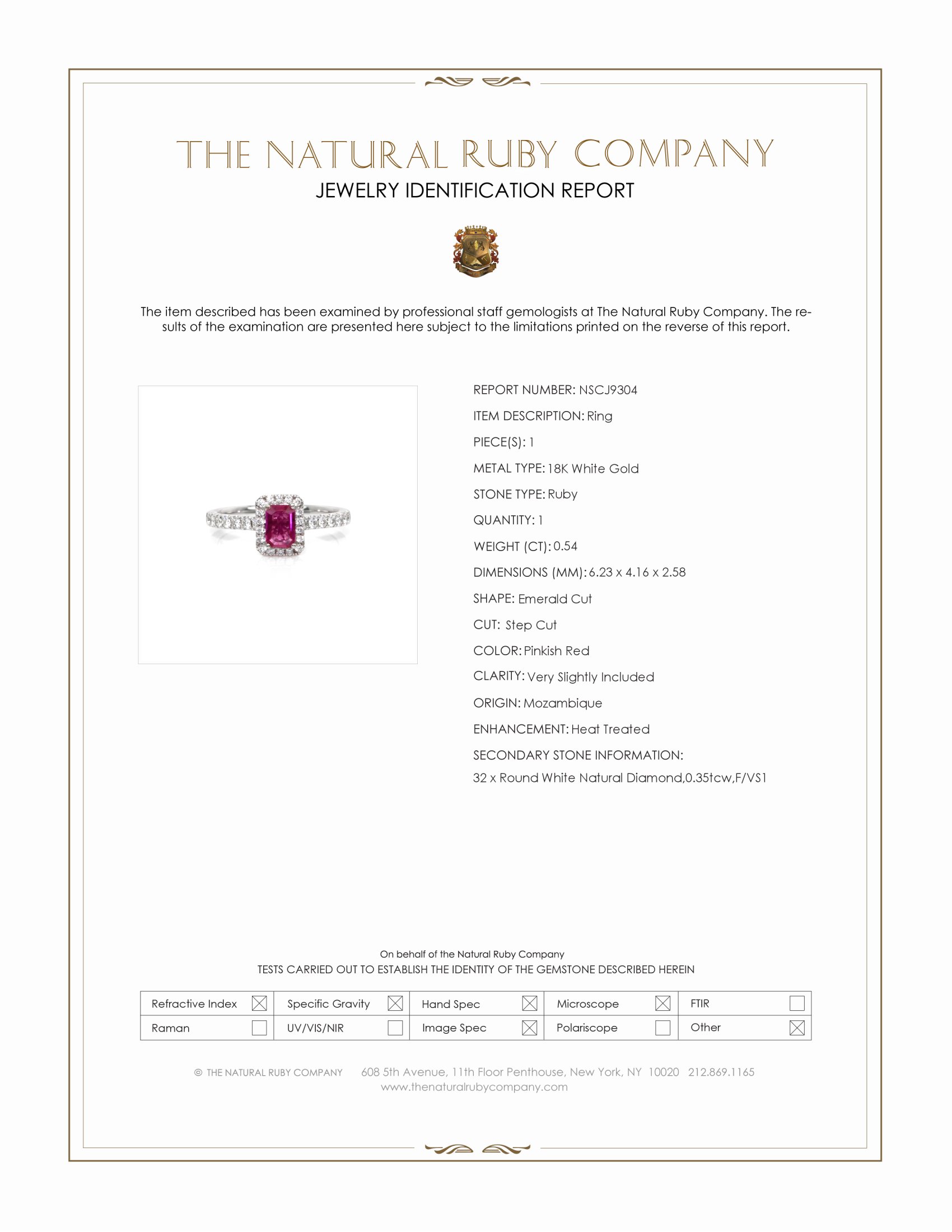0.54 Ct. Pinkish Red Ruby and Natural Diamond Pave Ring, 18K White Gold