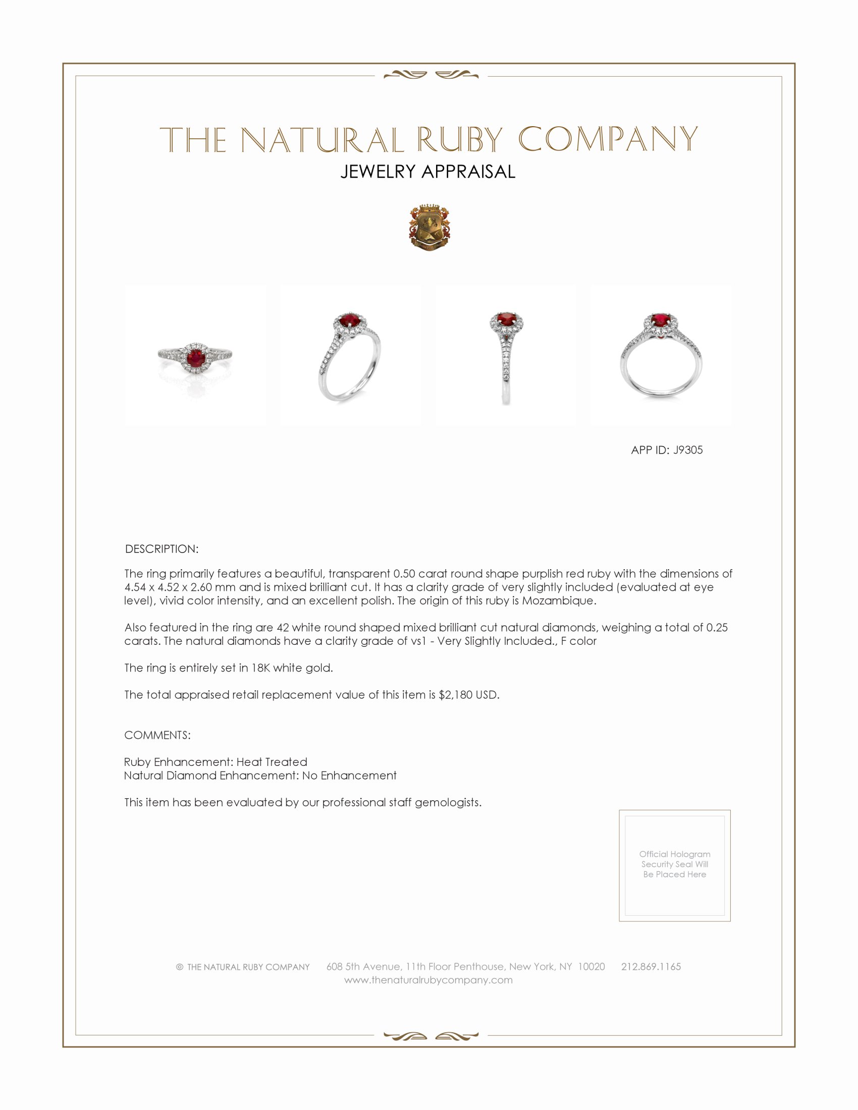 0.50 Ct. Purplish Red Ruby and Natural Diamond Pave Ring, 18K White Gold