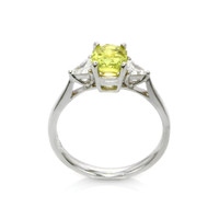 1.56 Ct. Greenish Yellow Sapphire and Natural Diamond Three Stone Ring, 18K White Gold Image