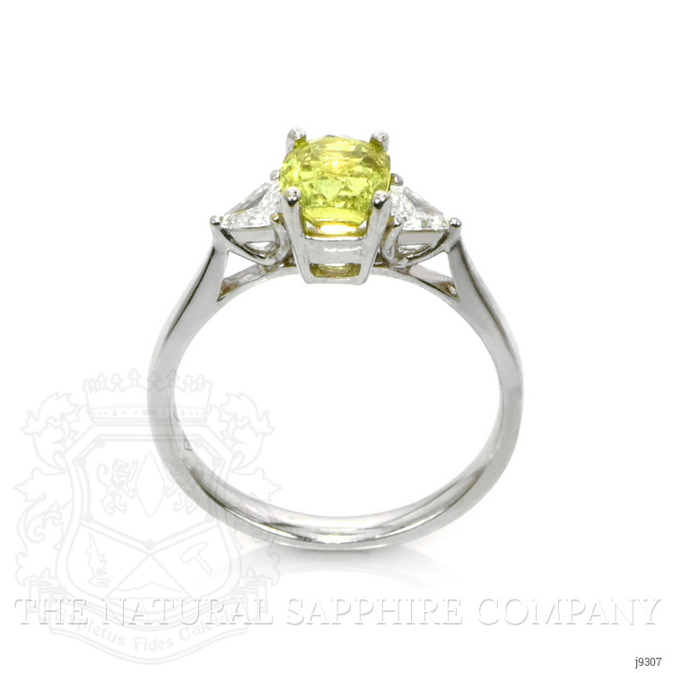 1.56 Ct. Greenish Yellow Sapphire and Natural Diamond Three Stone Ring, 18K White Gold