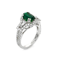 1.70 Ct. Emerald and Diamond Ring - 14K White Gold Image