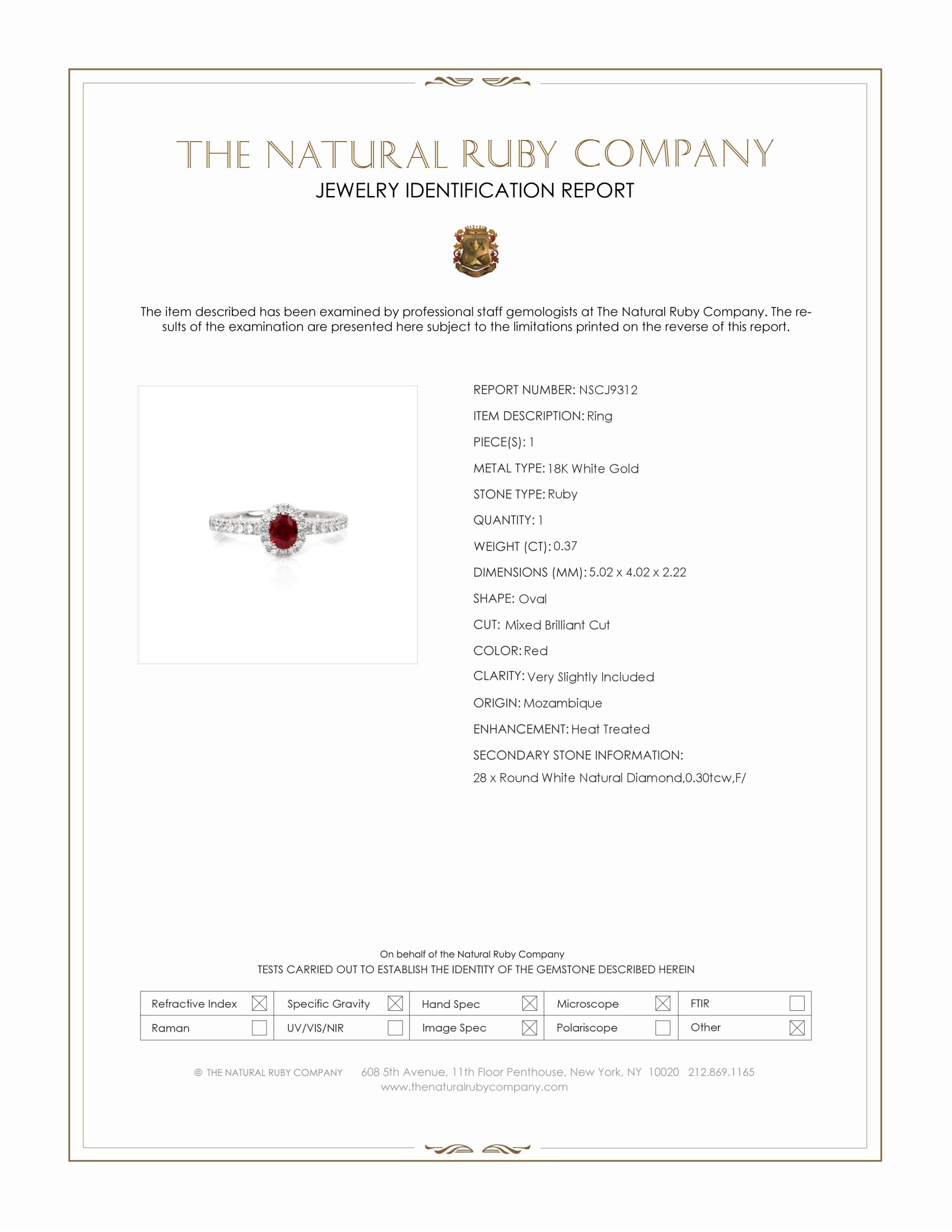 0.37 Ct. Ruby and Natural Diamond Pave Ring, 18K White Gold