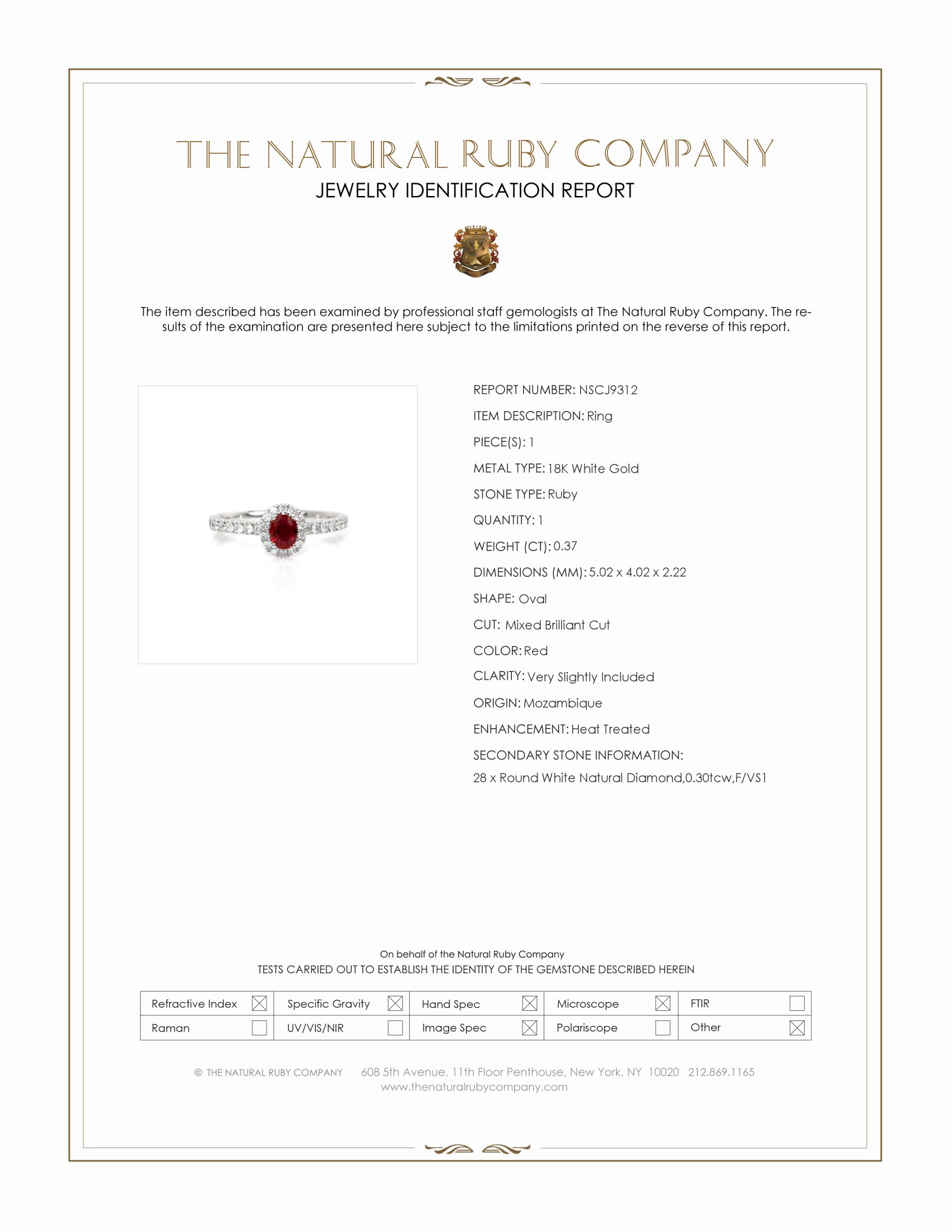 0.37 Ct. Ruby and Natural Diamond Pave Ring, 18K White Gold