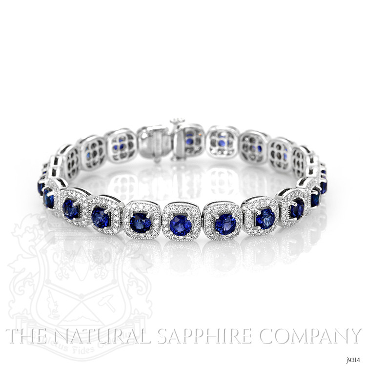 9.55 Ct.Tw. Blue Sapphire and Natural Diamond Tennis/Line Bracelet, 18K White Gold