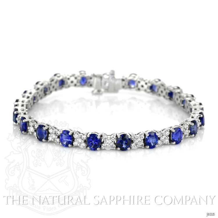 10.61 Ct.Tw. Blue Sapphire and Natural Diamond Tennis/Line Bracelet, 18K White Gold