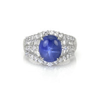 6.07 Ct. Blue Sapphire and Natural Diamond Antique Style Ring, Platinum 950 Video