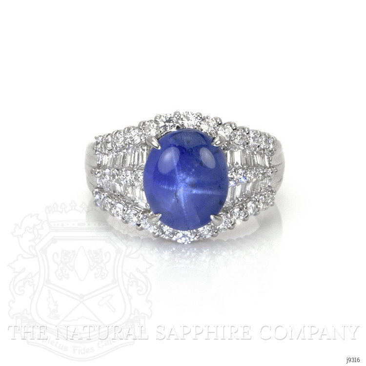 6.07 Ct. Blue Sapphire and Natural Diamond Antique Style Ring, Platinum 950