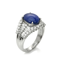 6.07 Ct. Blue Sapphire and Natural Diamond Antique Style Ring, Platinum 950 Image