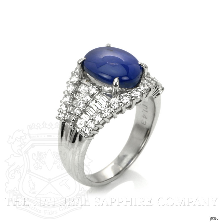 6.07 Ct. Blue Sapphire and Natural Diamond Antique Style Ring, Platinum 950
