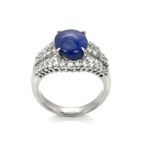 6.07 Ct. Blue Sapphire and Natural Diamond Antique Style Ring, Platinum 950 Image