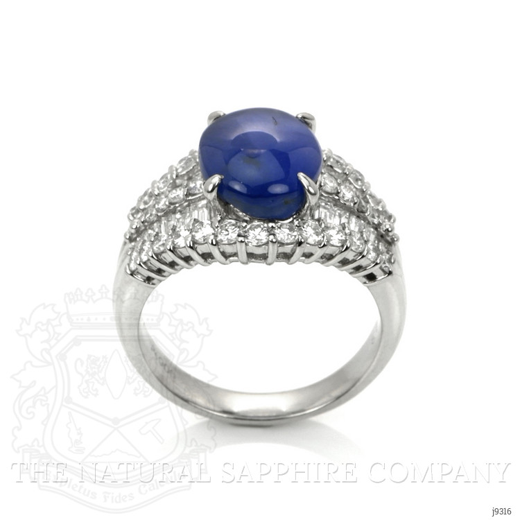 6.07 Ct. Blue Sapphire and Natural Diamond Antique Style Ring, Platinum 950