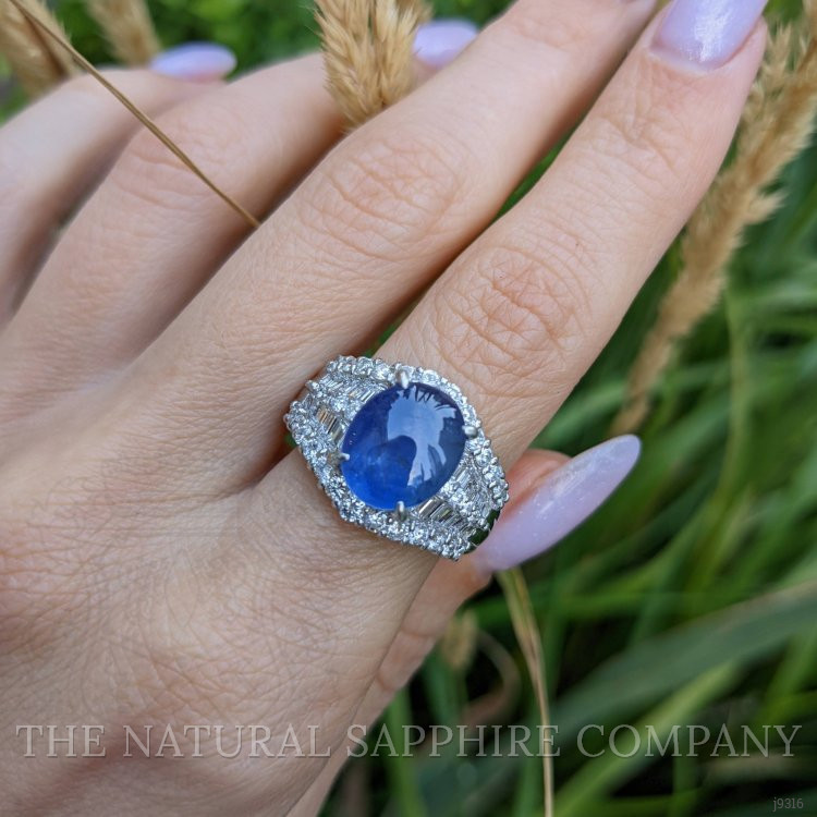 6.07 Ct. Blue Sapphire and Natural Diamond Antique Style Ring, Platinum 950
