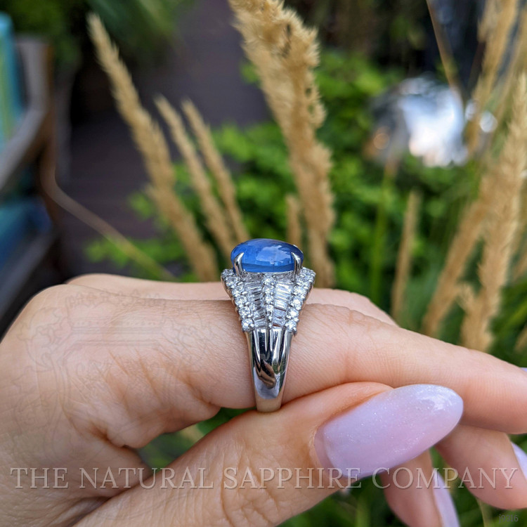 6.07 Ct. Blue Sapphire and Natural Diamond Antique Style Ring, Platinum 950