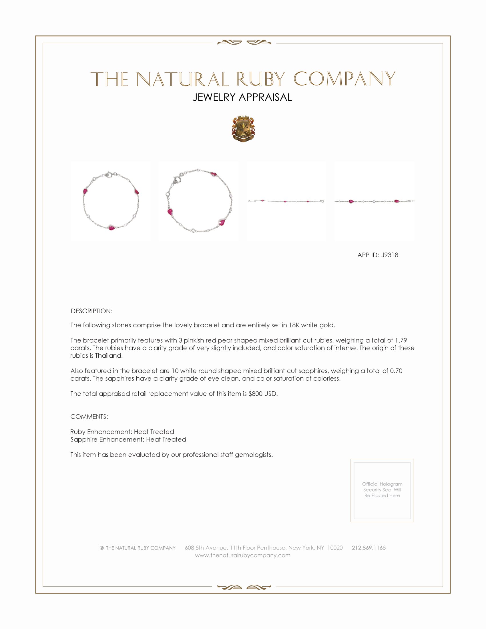 1.79 Ct.Tw. Ruby Sapphire Bezel Bracelet, 18K White Gold