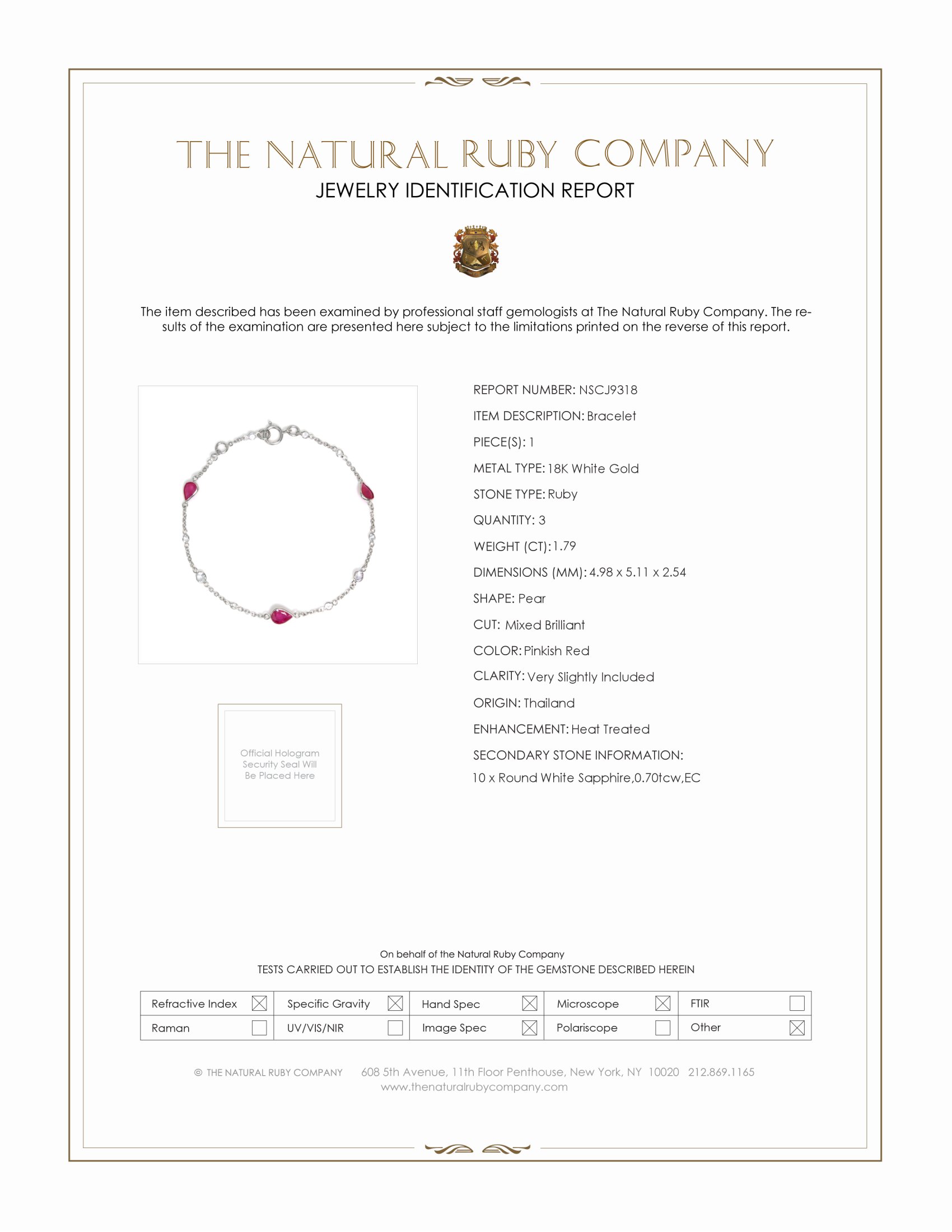 1.79 Ct.Tw. Pinkish Red Ruby and White Sapphire Bezel Bracelet, 18K White Gold