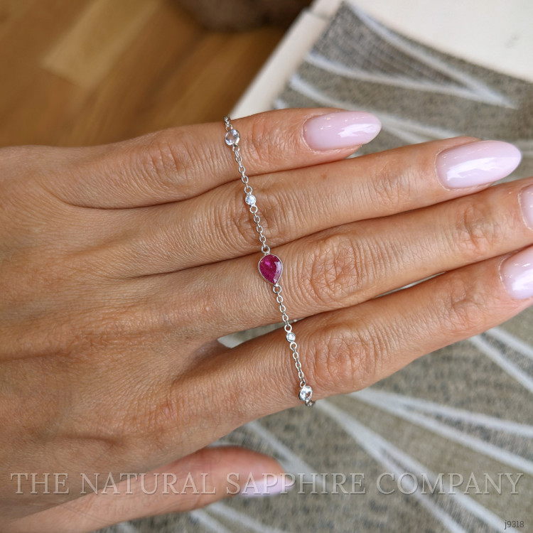 1.79 Ct.Tw. Pinkish Red Ruby and White Sapphire Bezel Bracelet, 18K White Gold