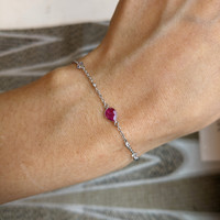 1.79 Ct.Tw.Total Carat Weight Pinkish Red Ruby and White Sapphire Bezel Bracelet, 18K White Gold Life Style