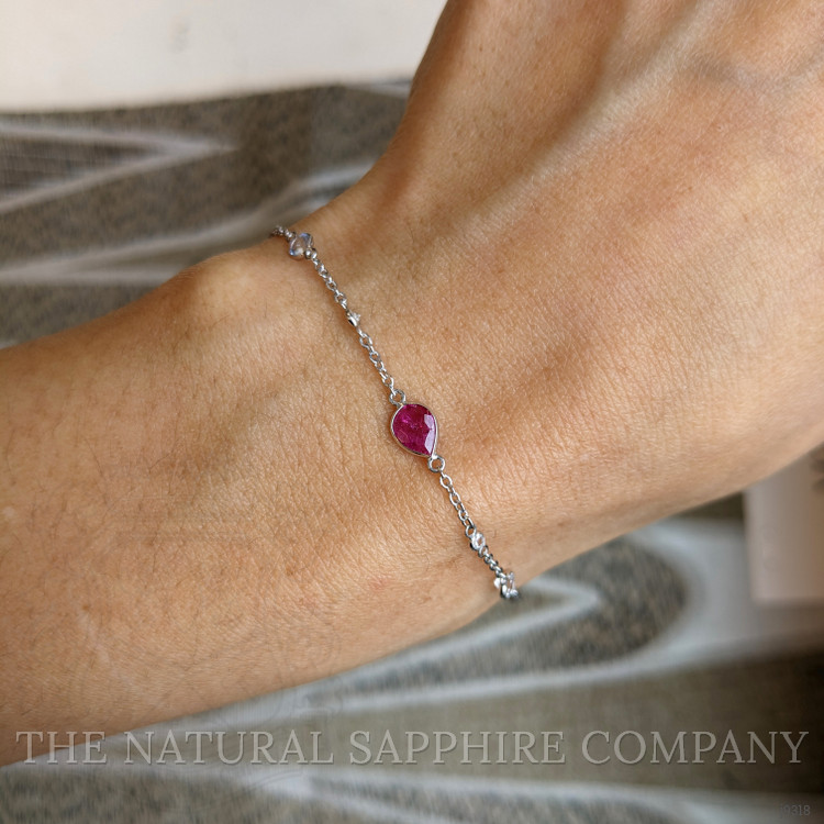 1.79 Ct.Tw. Pinkish Red Ruby and White Sapphire Bezel Bracelet, 18K White Gold