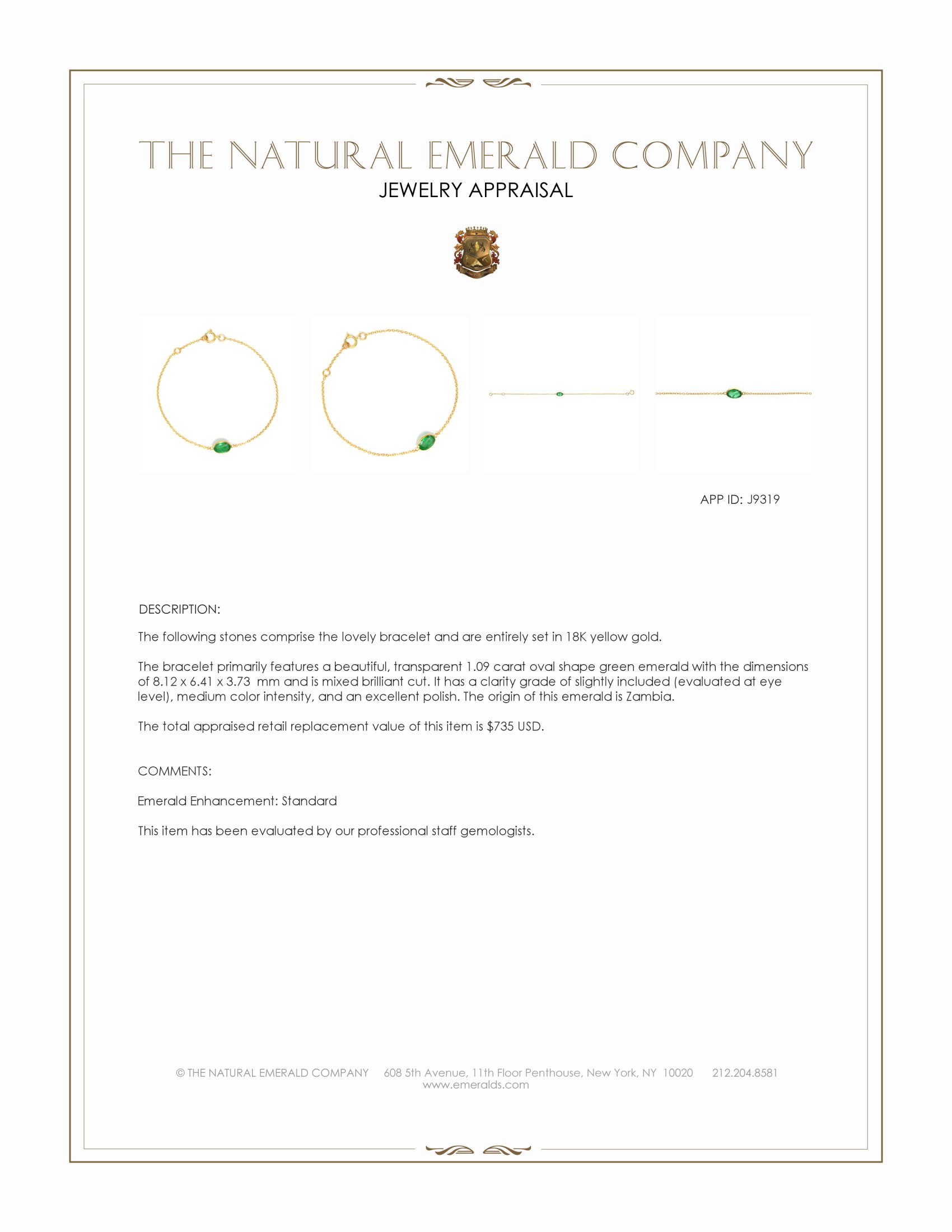 1.09 Ct.Tw. Emerald Bezel Bracelet, 18K Yellow Gold