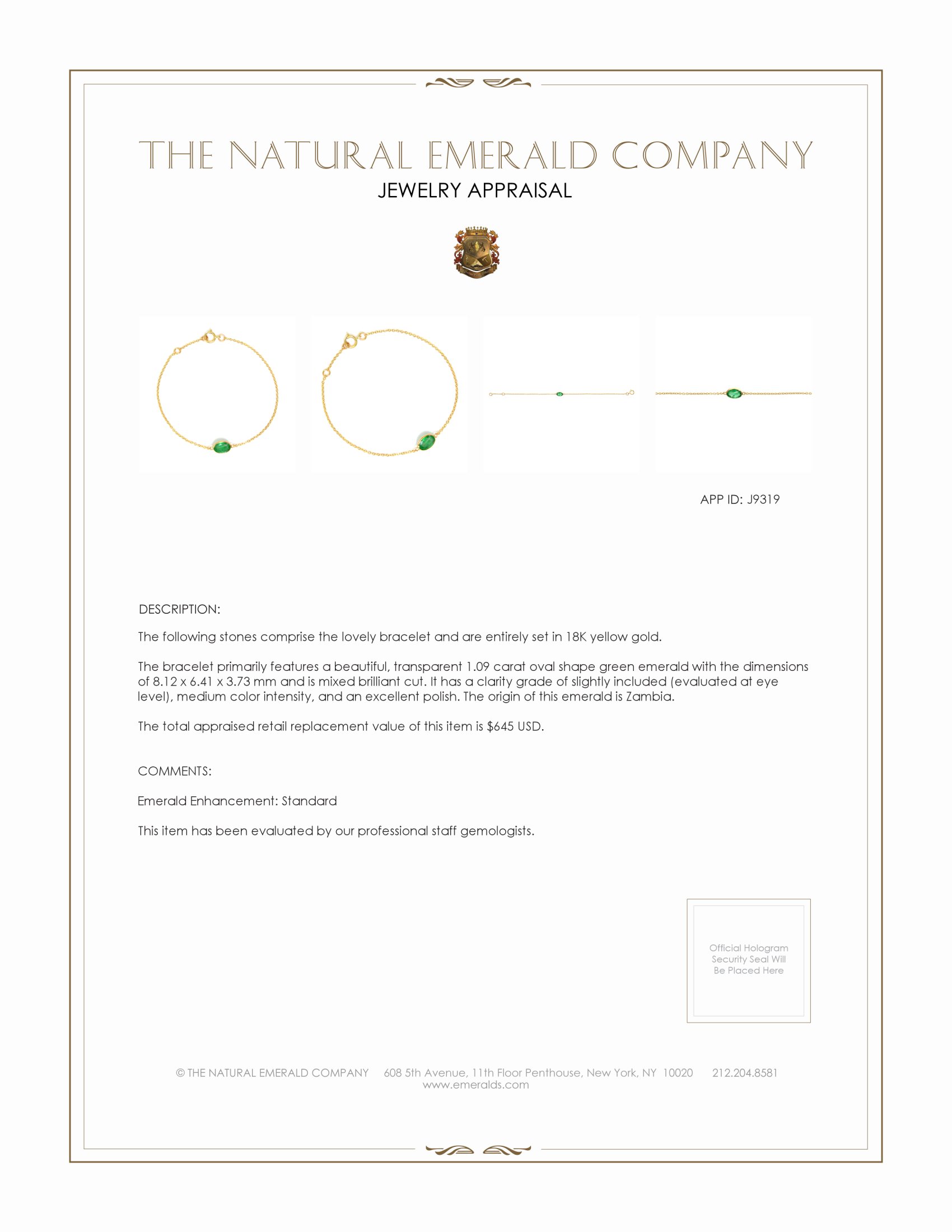 1.09 Ct.Tw. Emerald Bezel Bracelet, 18K Yellow Gold