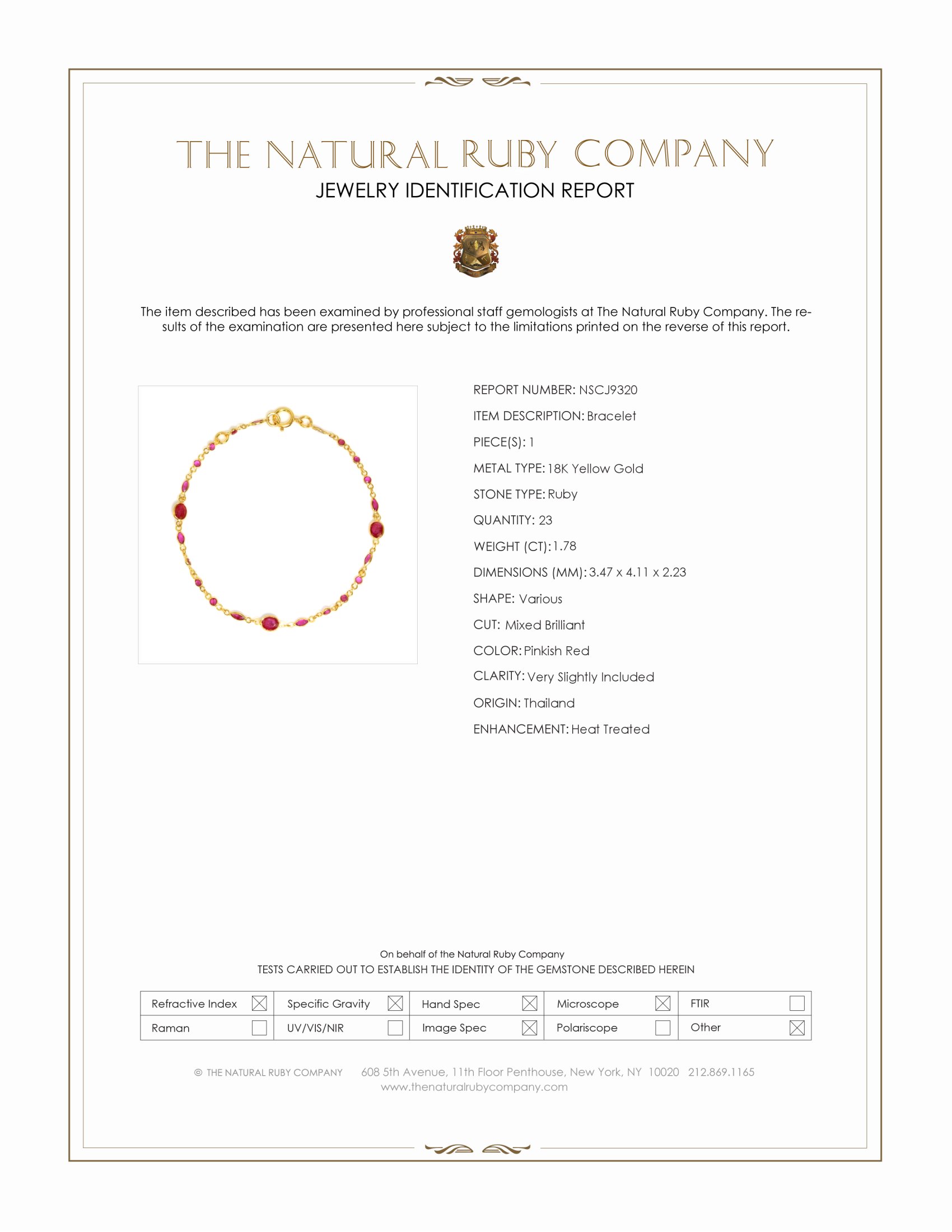 1.78 Ct.Tw. Pinkish Red Ruby Accent Stones Bracelet, 18K Yellow Gold