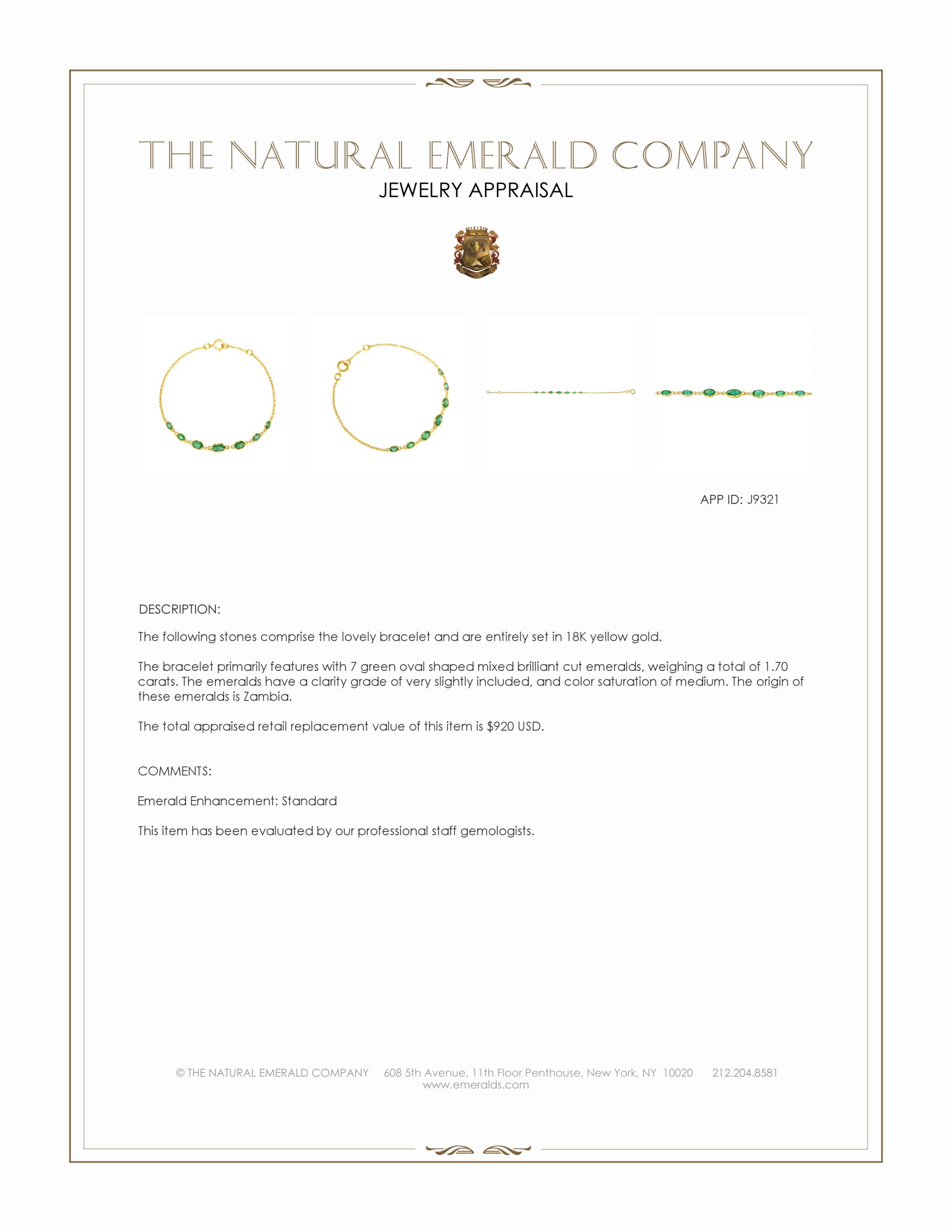 1.70 Ct.Tw. Emerald Bezel Bracelet, 18K Yellow Gold
