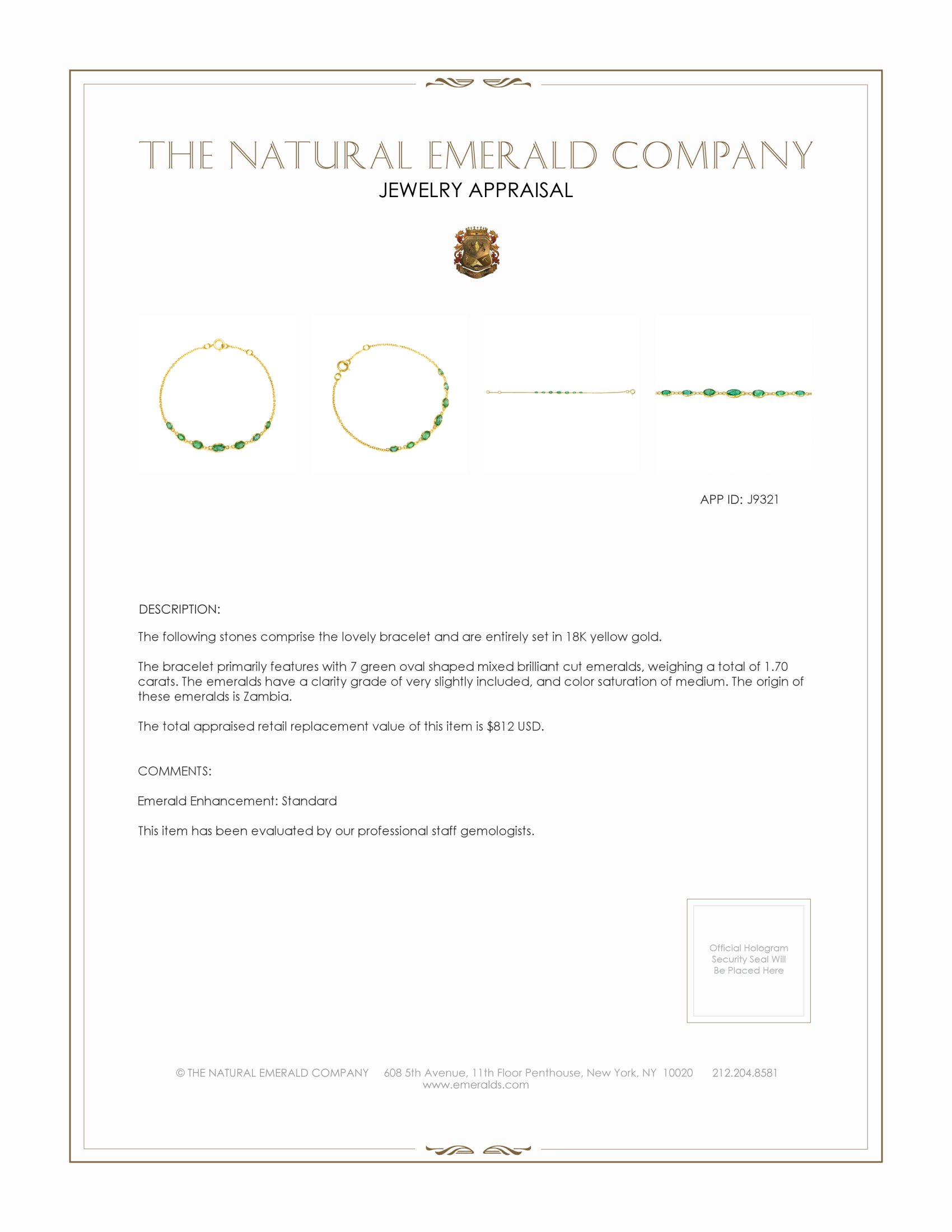1.70 Ct.Tw. Emerald Bezel Bracelet, 18K Yellow Gold