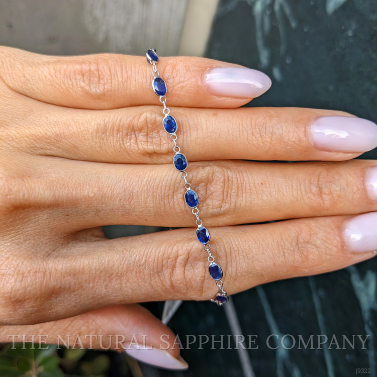 4.03 Ct.Tw. Blue Sapphire Bezel Bracelet, 18K White Gold