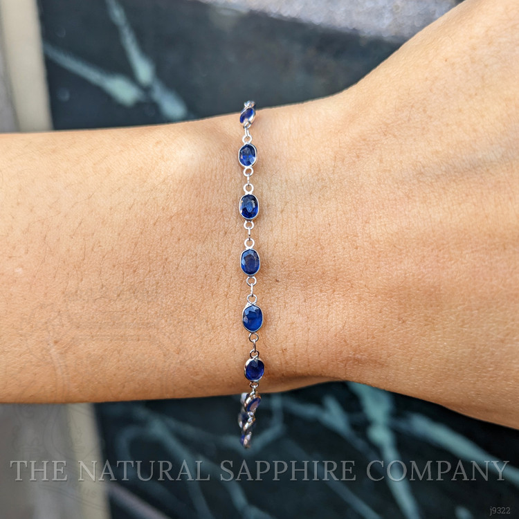 4.03 Ct.Tw. Blue Sapphire Bezel Bracelet, 18K White Gold