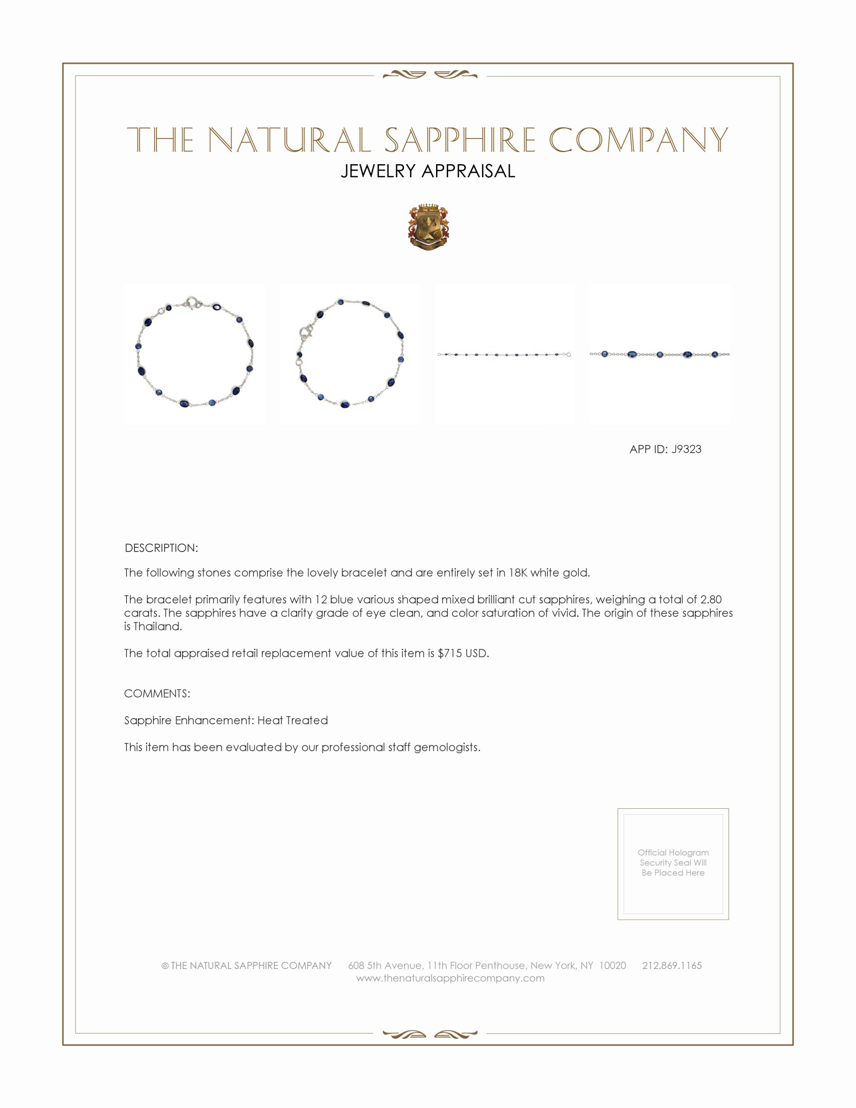 2.80 Ct.Tw. Blue Sapphire Bezel Bracelet, 18K White Gold