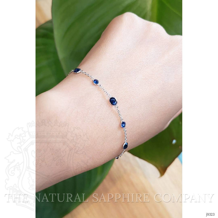 2.80 Ct.Tw. Blue Sapphire Bezel Bracelet, 18K White Gold