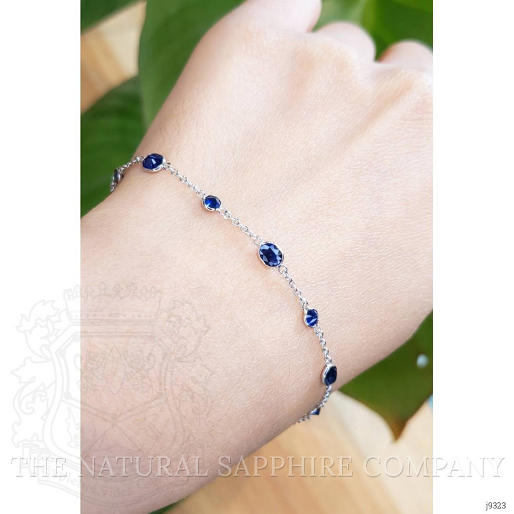 2.80 Ct.Tw. Blue Sapphire Bezel Bracelet, 18K White Gold