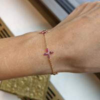 2.09&nbsp;Ct.Tw.Total Carat Weight Pinkish Red Ruby Accent Stones Bracelet, 18K Yellow Gold Life Style