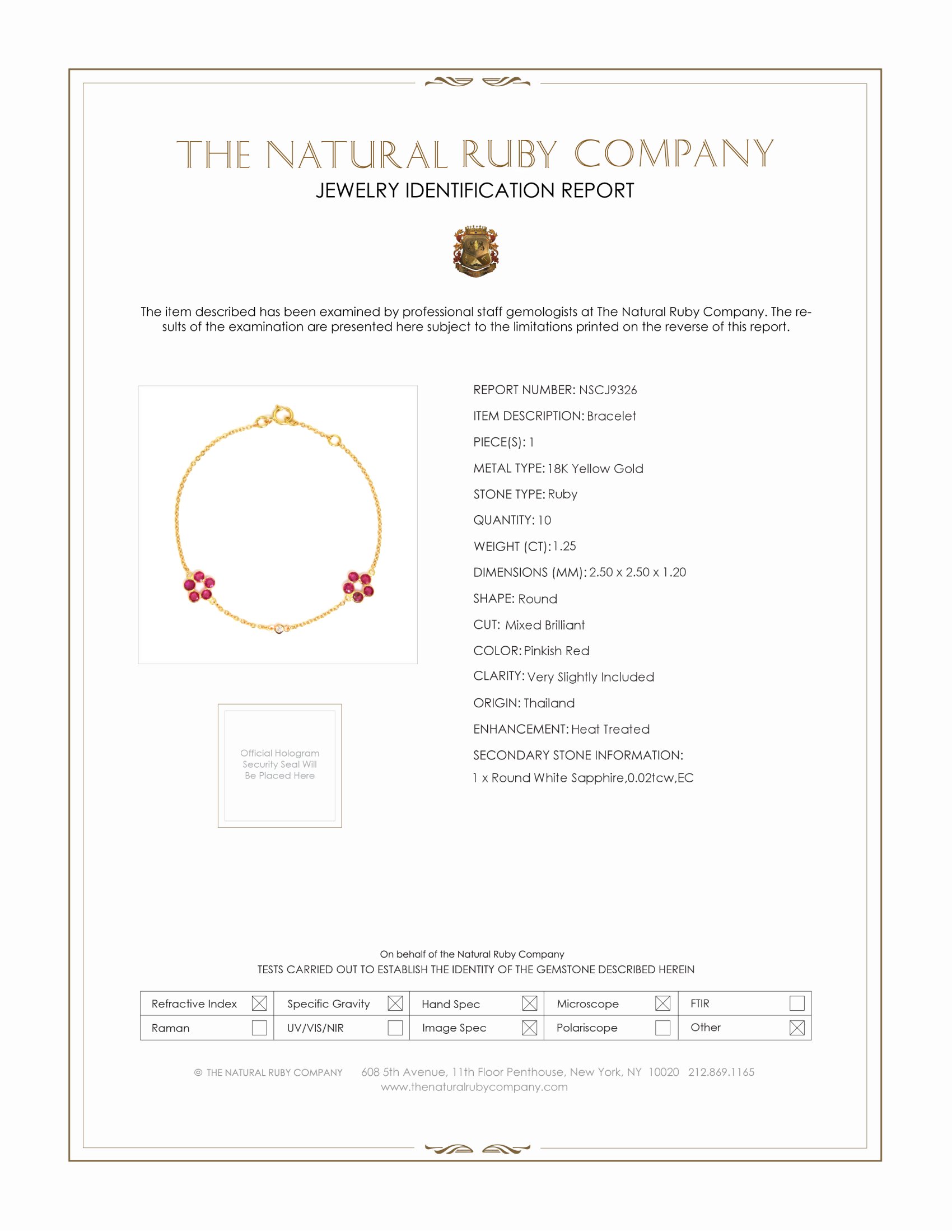 1.25 Ct.Tw. Pinkish Red Ruby and White Sapphire Accent Stones Bracelet, 18K Yellow Gold