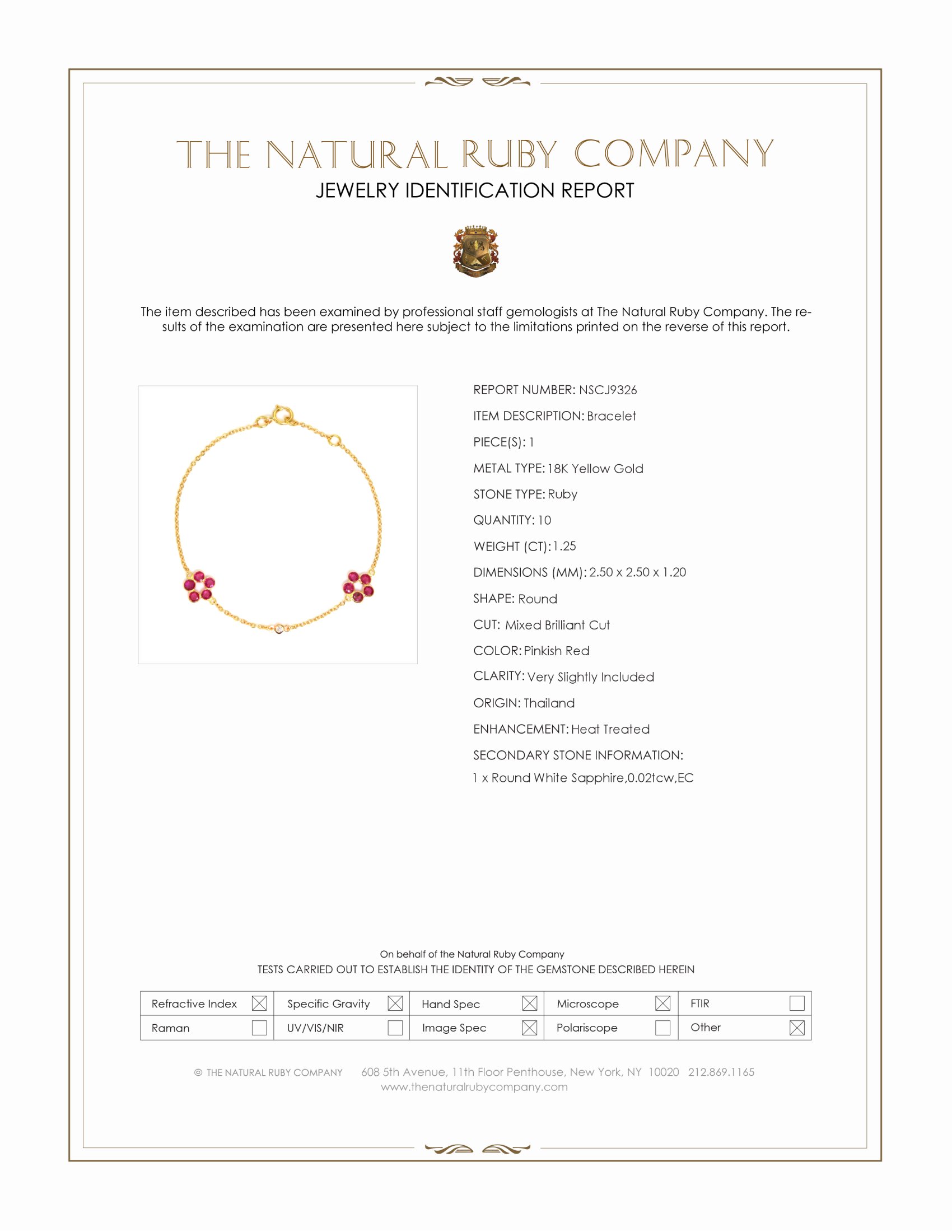 1.25 Ct.Tw. Pinkish Red Ruby and White Sapphire Accent Stones Bracelet, 18K Yellow Gold