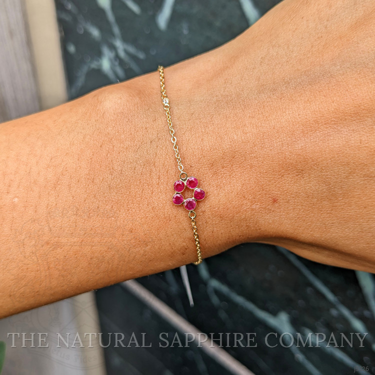 1.25 Ct.Tw. Pinkish Red Ruby and White Sapphire Accent Stones Bracelet, 18K Yellow Gold