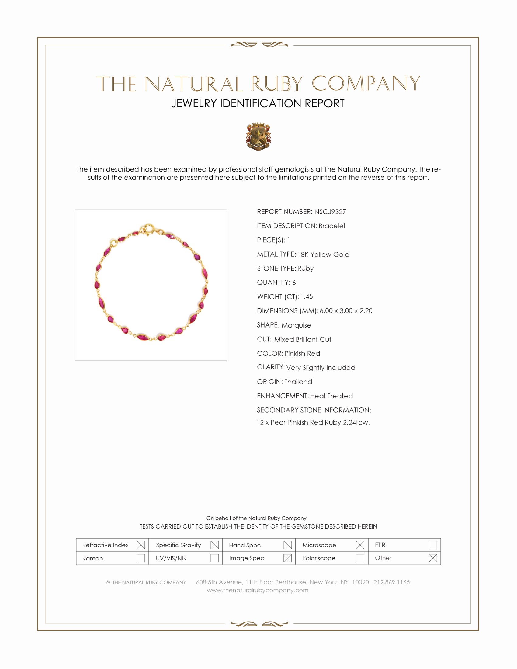 1.45 Ct.Tw. Pinkish Red Ruby Accent Stones Bracelet, 18K Yellow Gold
