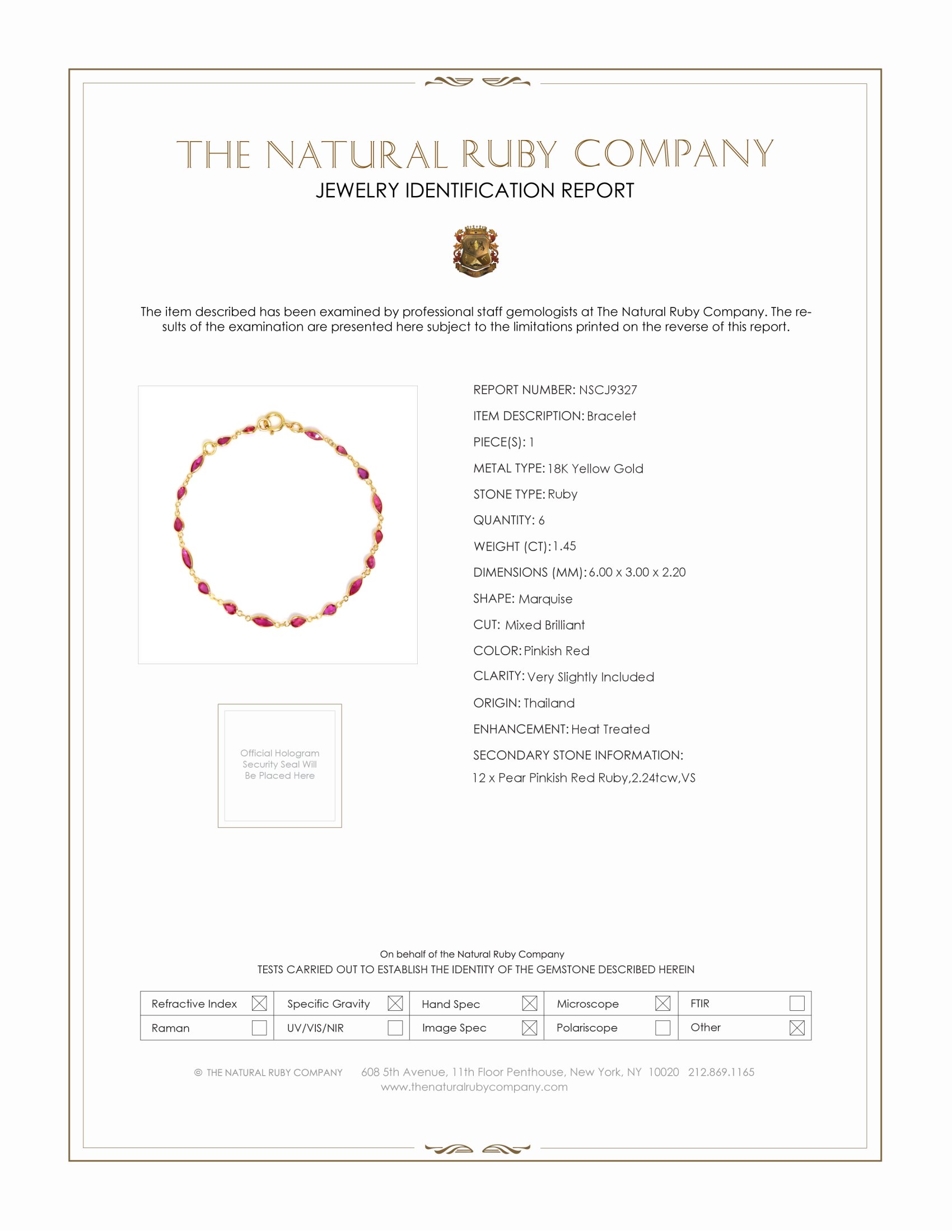 1.45 Ct.Tw. Pinkish Red Ruby Accent Stones Bracelet, 18K Yellow Gold