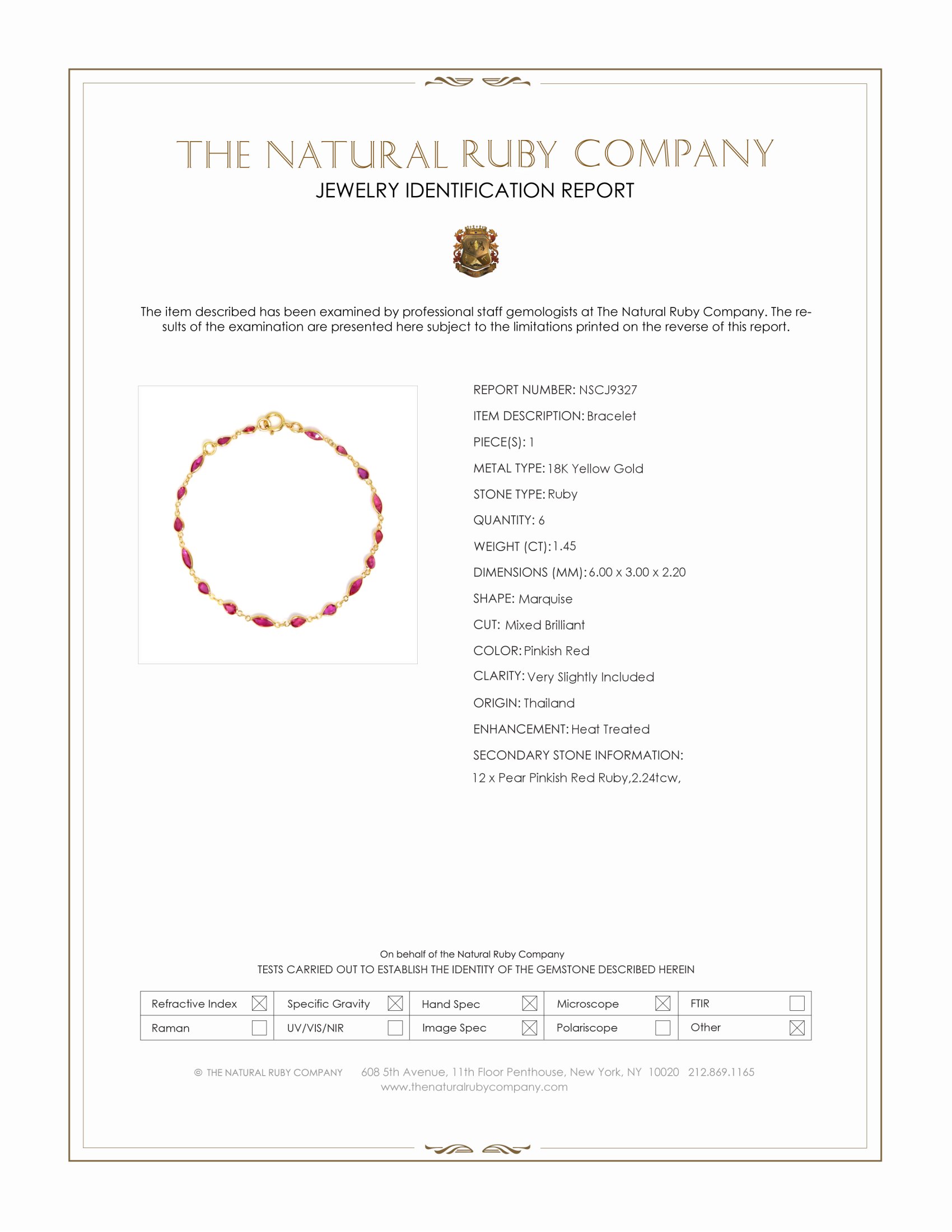 1.45 Ct.Tw. Pinkish Red Ruby Accent Stones Bracelet, 18K Yellow Gold