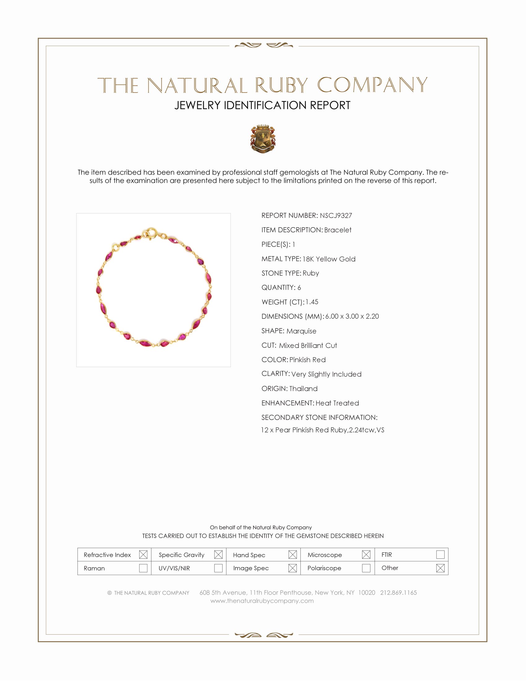 1.45 Ct.Tw. Pinkish Red Ruby Accent Stones Bracelet, 18K Yellow Gold