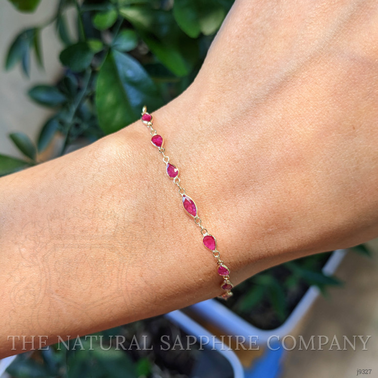 1.45 Ct.Tw. Pinkish Red Ruby Accent Stones Bracelet, 18K Yellow Gold