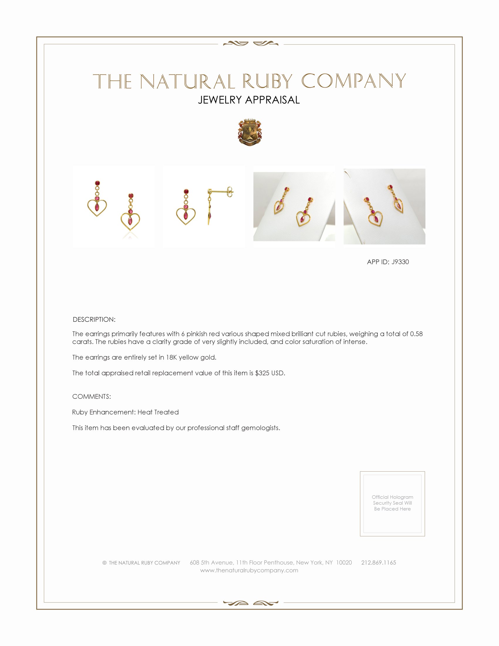 0.58 Ct.Tw. Pinkish Red Ruby Bezel Earrings, 18K Yellow Gold