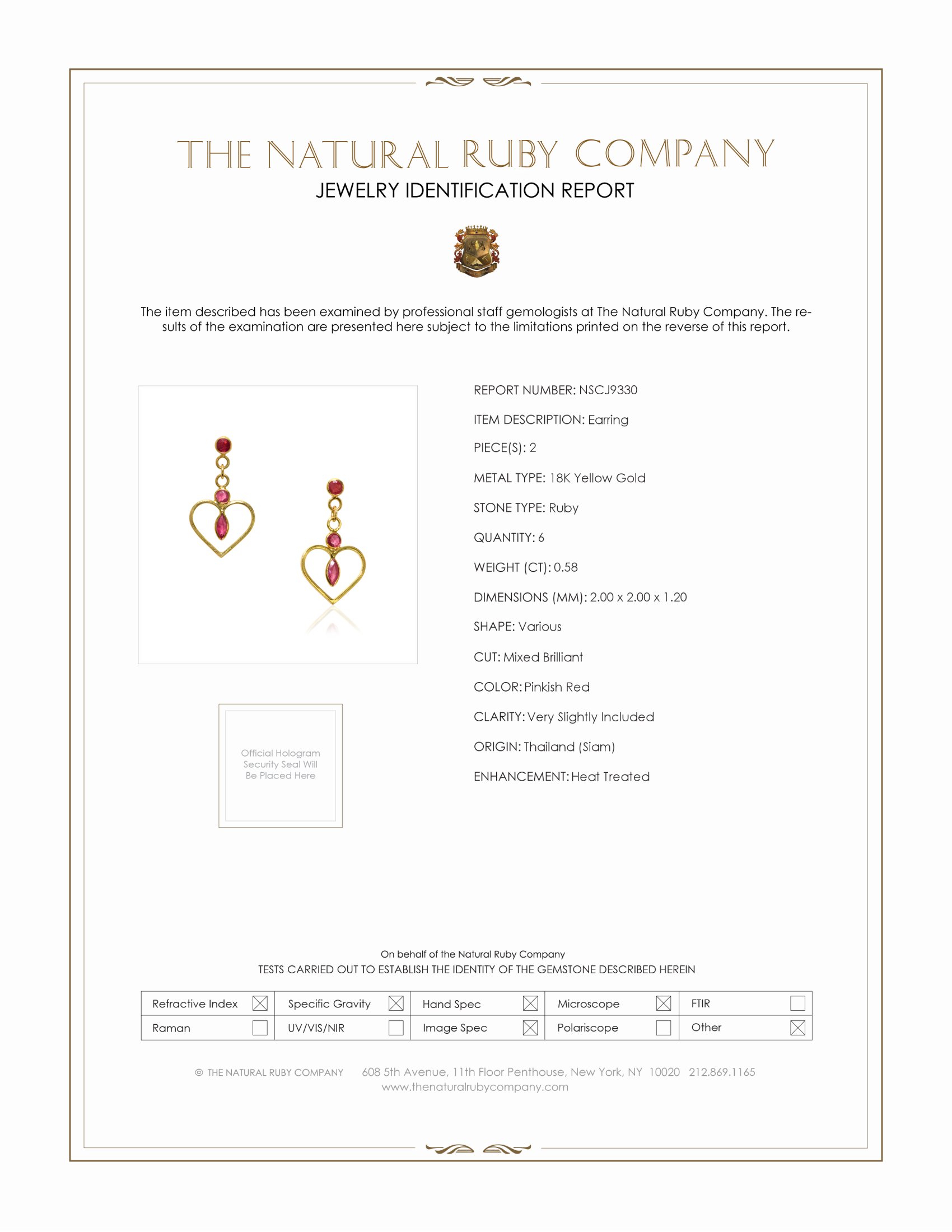 0.58 Ct.Tw. Pinkish Red Ruby Bezel Earrings, 18K Yellow Gold