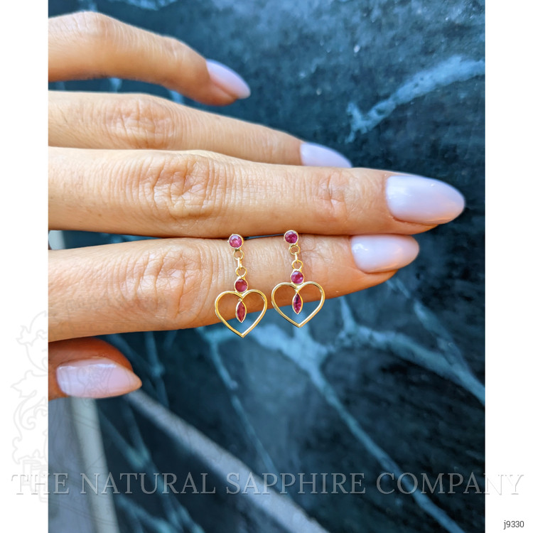 0.58 Ct.Tw. Pinkish Red Ruby Bezel Earrings, 18K Yellow Gold