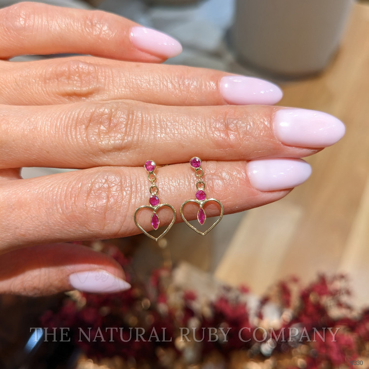 0.58 Ct.Tw. Pinkish Red Ruby Bezel Earrings, 18K Yellow Gold